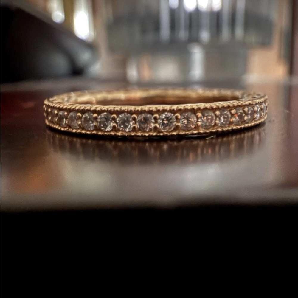 14k GOLD PANDORA SPARKLE HEARTS ETERNITY BAND SZ 7 54 NOT PLATED!  $400 RETAIL!